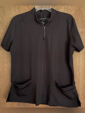 Karisma Threads Quarter-Zip Scrub Top Women XL Pockets Black Medical Uniform